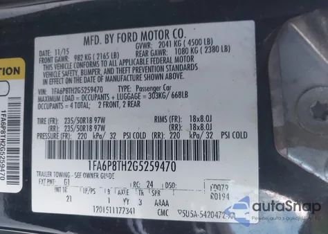 2016 Ford Mustang Ecoboost from USA, damaged, VIN 1FA6P8TH2G5259470